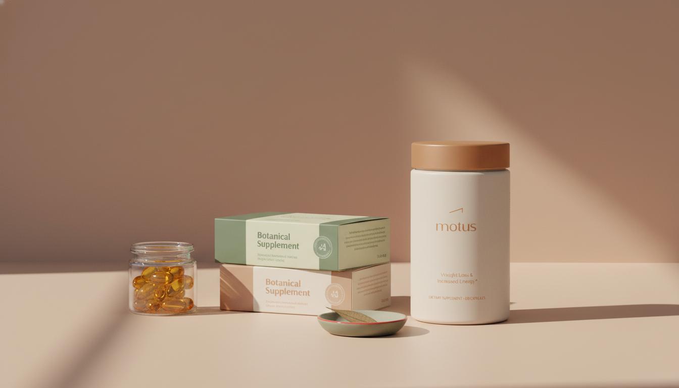 Minimalist still-life of a countertop with fish oil capsules, botanical supplement boxes and the Tonum product, illustrating what supplement helps the brain the most?