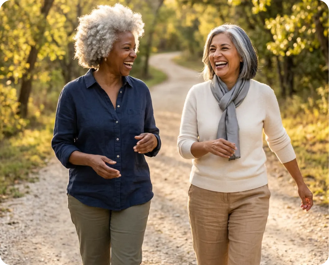 Two women walking outdoors