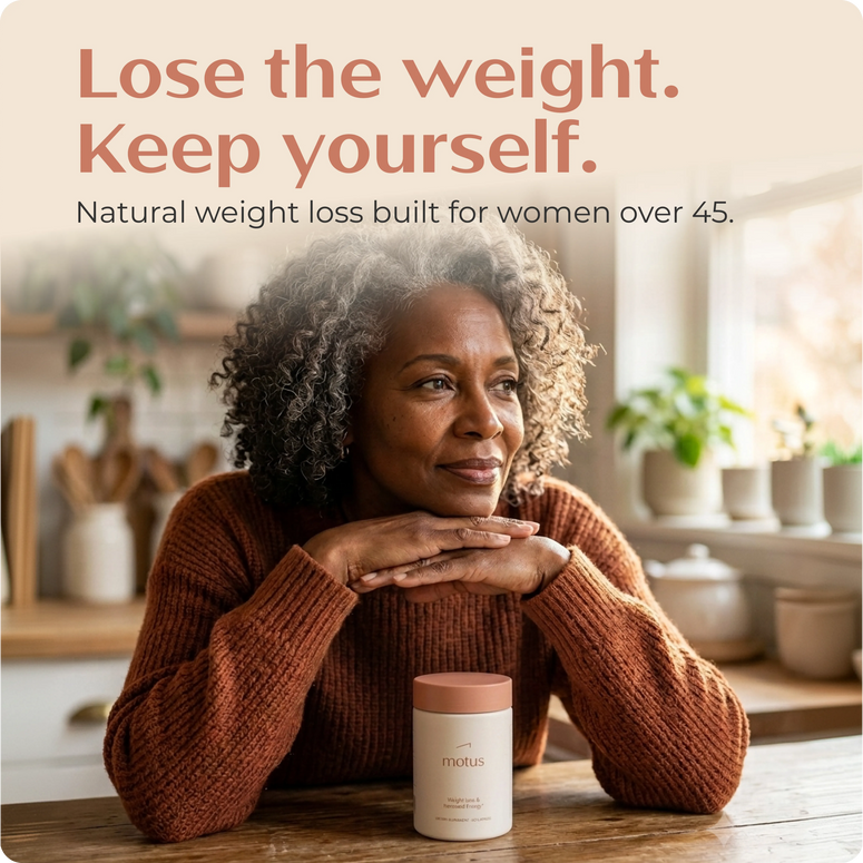 Woman over 45 at home with Motus - lose the weight, keep yourself